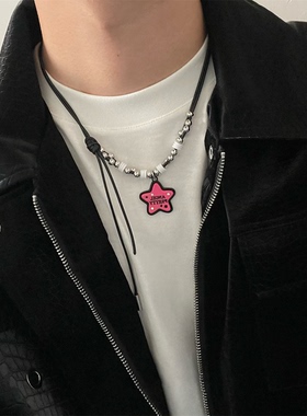 红色星星皮革冷淡风男项链