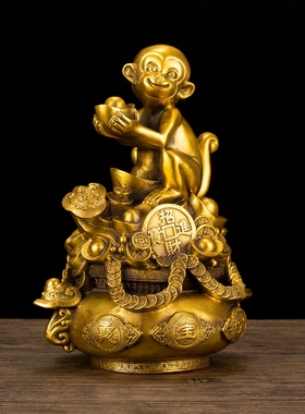 纯铜猴子摆件g金猴献宝生肖猴招财福猴吉祥物家居客厅办公室装饰