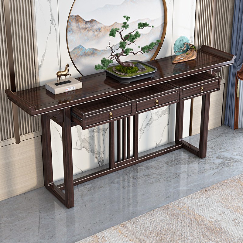 新中式实木中堂六件套条案供桌香案农H村堂屋家用紫金檀八仙桌神 - 图0