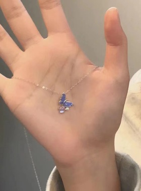 紫色泡泡蝴蝶项链女毛衣链