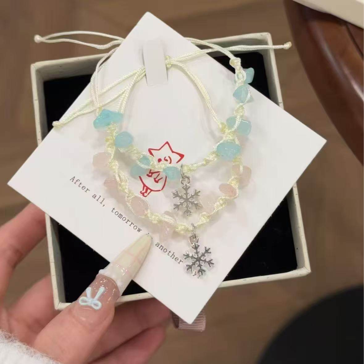 雪花冬季手绳编织手链小众简约情人闺蜜饰品配饰礼物平安夜圣诞节,淘宝优惠券,粉丝福利购,淘宝优惠卷