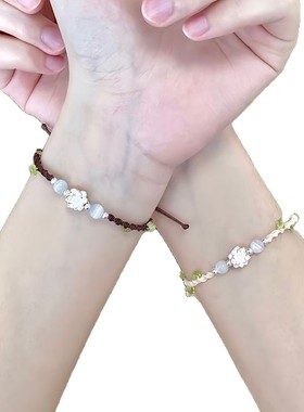 敲百搭深咖色小莲花手链小众时尚