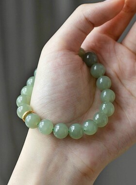 极速大善堂天然和田玉手r串晴水青提绿葡萄圆珠10mm搭配跑环玉手
