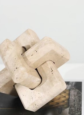 极速现代极简黄洞石环扣魔方摆件样板房家居客厅书房桌Z面书镇饰