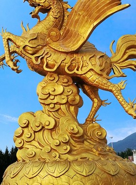 定制户外大e型铸铜瑞兽雕塑龙马精神抽象艺术摆件飞马城市园林景