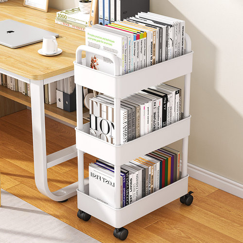 桌下书架落地可移动带轮桌面置物架简易宿舍家用小推车收纳书柜子 - 图1
