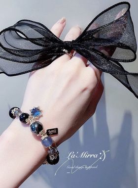 洛丽塔星月光乌金暗黑曜蓝串珠水晶手链女轻奢精致小众二次元手串