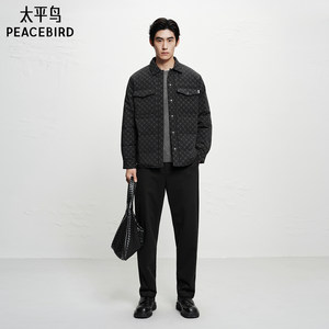 【老花】太平鸟男装 轻薄羽绒服冬季短款衬衫式保暖翻领防寒夹克