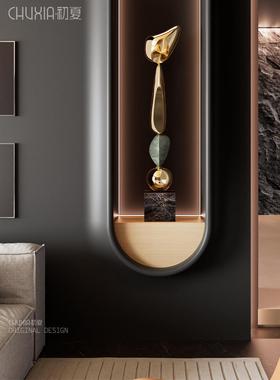 轻奢入口大厅壁龛细长垂直高装饰艺术雕塑高端酒店客厅地板装饰