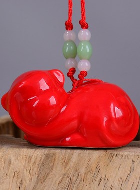 陶瓷红色生肖小羊动物挂件办公家居吉祥J物装饰简约现代工艺品吊