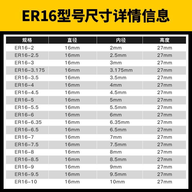 沪豪ER16夹头 ER16筒夹1-10MM嗦咀 雕刻机夹头配件 ER弹簧夹头筒 - 图3