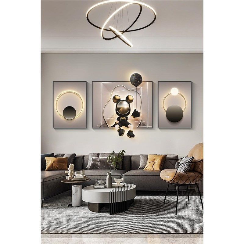 现代简约客厅装饰画高级感创意三联宇航员壁画大气U沙发背景墙挂,淘宝优惠券,粉丝福利购,淘宝优惠卷