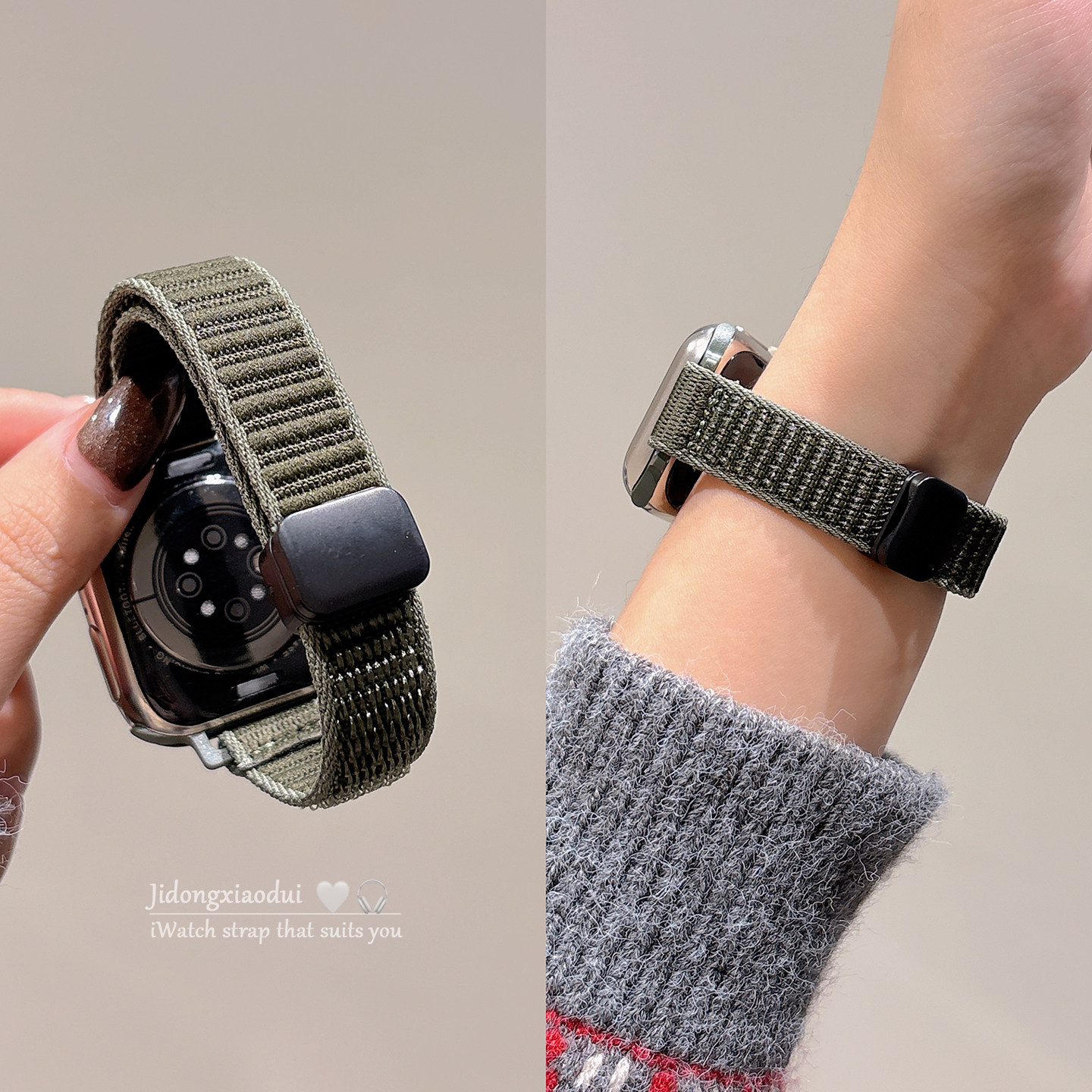 适用applewatchS11/10纯色山地纹尼龙磁吸表带苹果手表ultra3/2男女款情侣iwatch9/8/7/6新款运动透气SE腕带,淘宝优惠券,粉丝福利购,淘宝优惠卷