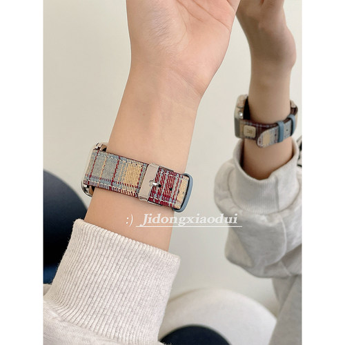 适用iwatch11表带苹果S9手表applewatch8英伦毛呢拼色格子S7女S6新款S5腕带4透气SE布质小众S11创意ultra23男 - 图3