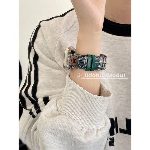 适用iwatch11表带苹果S9手表applewatch8英伦毛呢拼色格子S7女S6新款S5腕带4透气SE布质小众S11创意ultra23男 - 图2