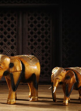 泰国工艺品木制桌面摆件家t居柜台动物装饰品开业玄关酒柜大象招