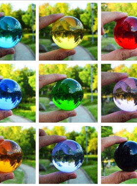 现货速发纯手工彩色水晶球道具人造蓝色粉红N色紫色玻璃光球柜台