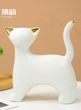 北欧风创意陶瓷猫咪摆件客厅玄关酒柜电视柜桌面装饰结.婚乔迁送