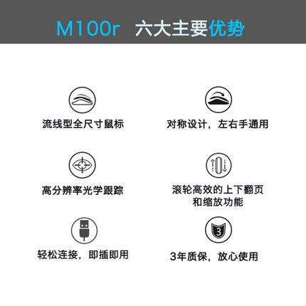 罗技m100r有线鼠标台式机笔记本电脑家用商务办公游戏左右手通用-图2