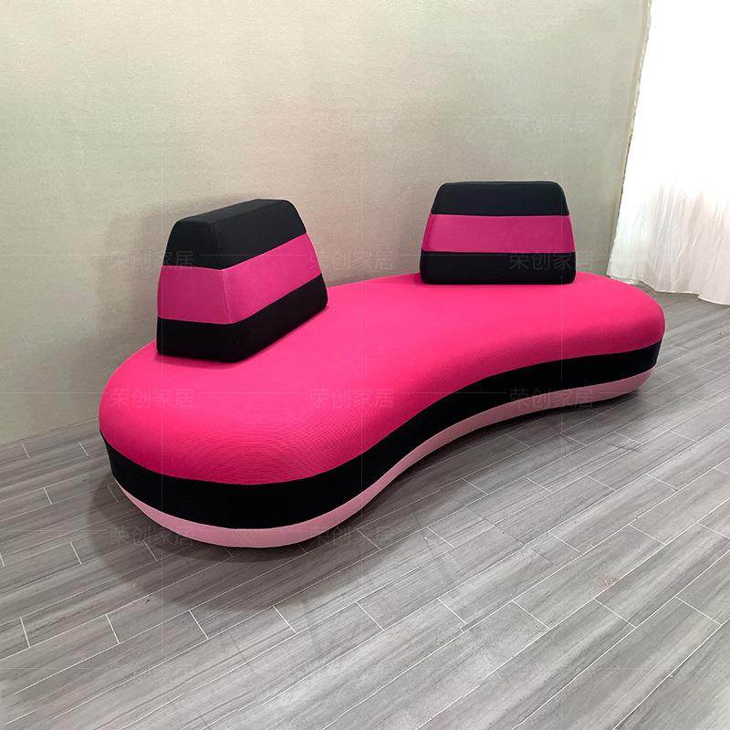 意式极简客厅样板房罗奇堡系列网布彩色设计师粉色弧形布艺沙发,淘宝优惠券,粉丝福利购,淘宝优惠卷