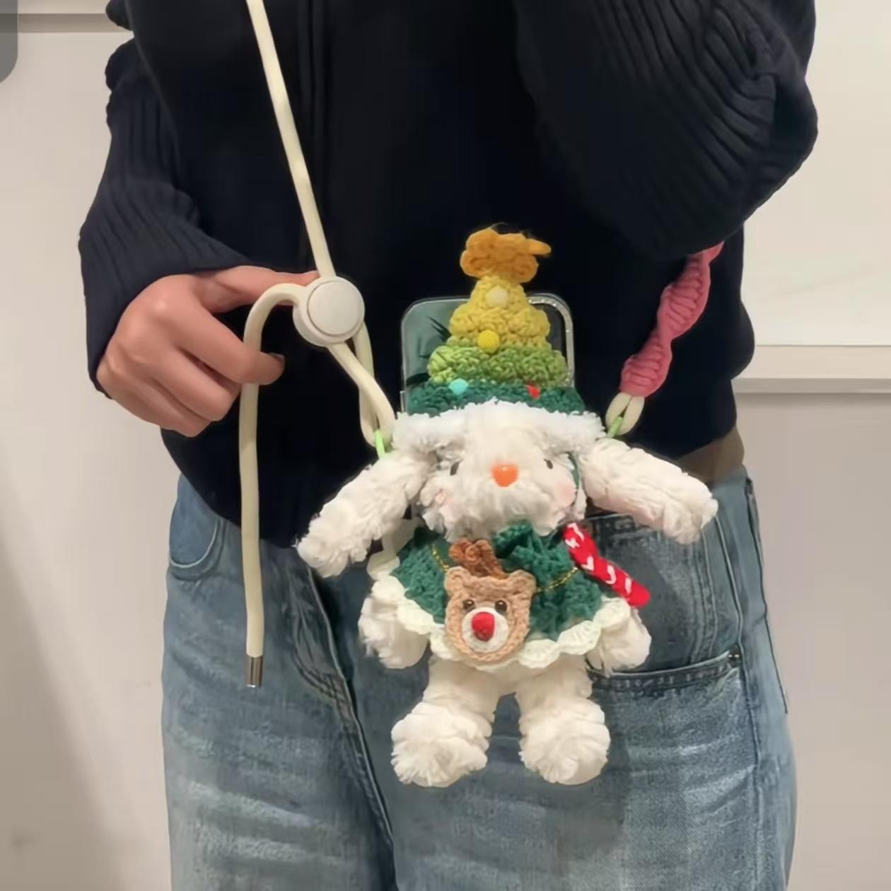秋冬手作毛绒圣诞树垂耳兔可脱卸闺蜜情侣包包挂件钥匙扣车挂少女