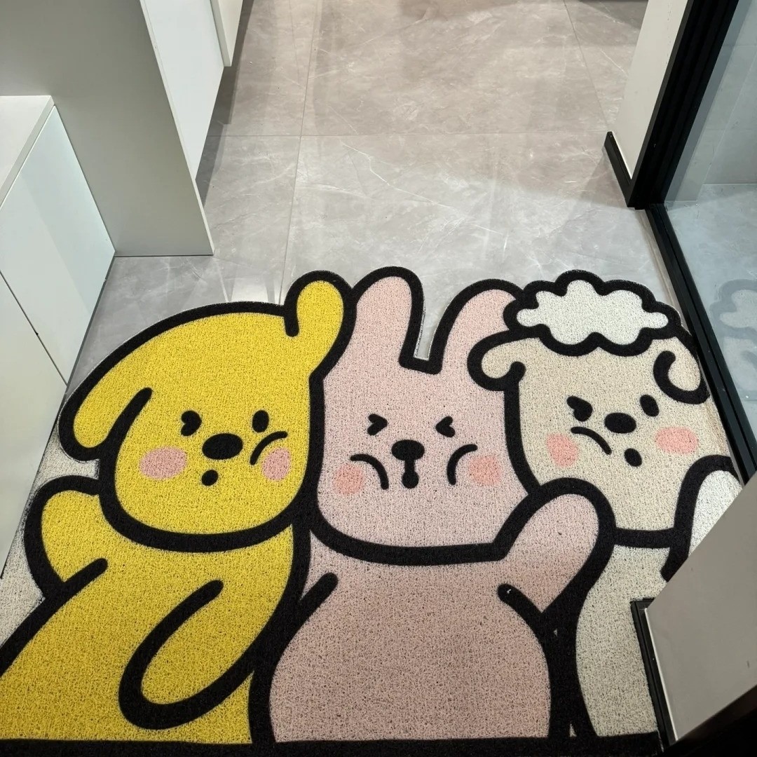 可爱小狗挤小兔入户地垫卡通可裁剪丝圈脚垫玄关地毯进门刮泥垫子,淘宝优惠券,粉丝福利购,淘宝优惠卷
