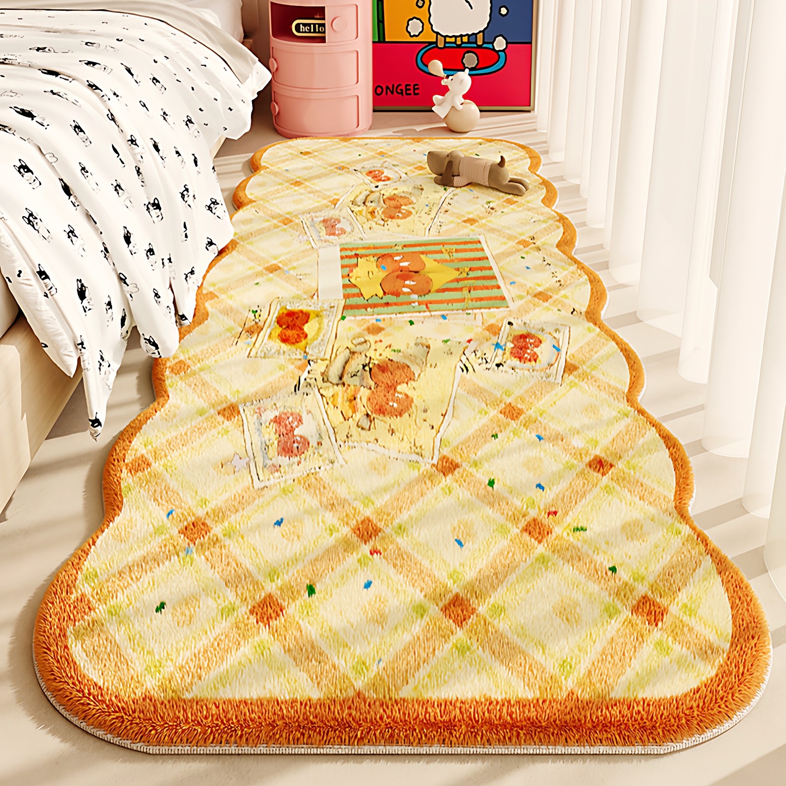 女孩粉色公主房异形脚垫仿羊绒床边毯房间柔软地垫高级床尾毯,淘宝优惠券,粉丝福利购,淘宝优惠卷