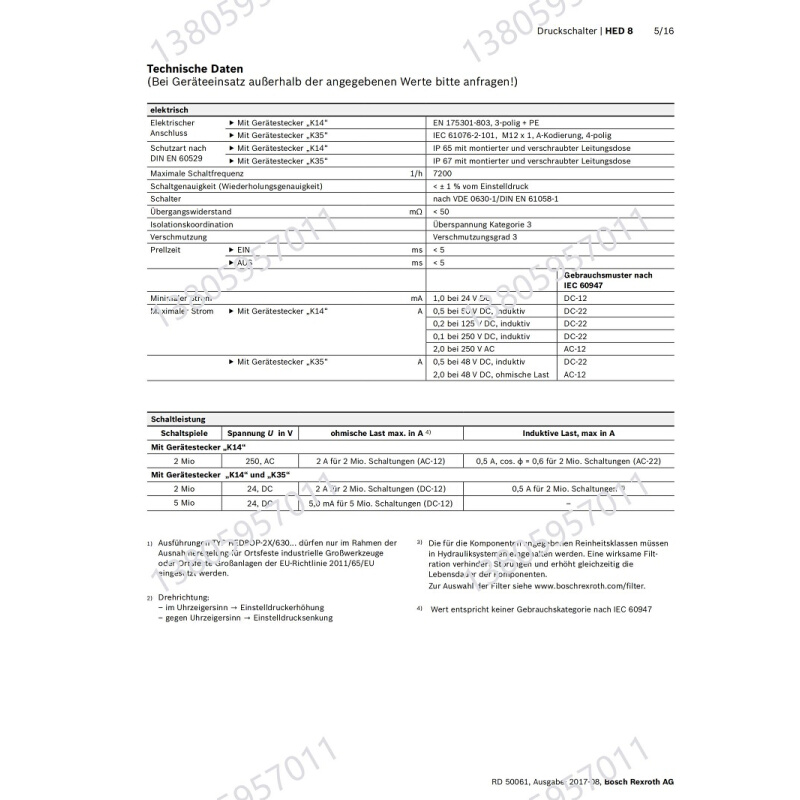 力士R乐EXROTH压力开关HED8OA-2X/350 HED8OH-20/350K14 HED8OP - 图3