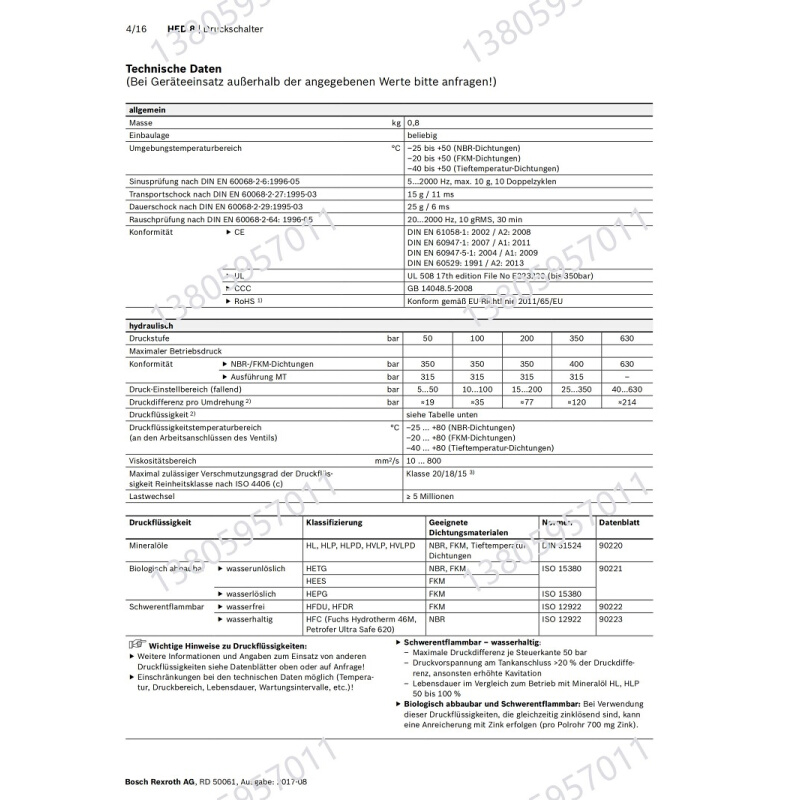 力士R乐EXROTH压力开关HED8OA-2X/350 HED8OH-20/350K14 HED8OP - 图2