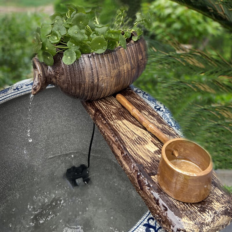 创意葫芦陶罐流水器鱼缸循环过滤陶瓷流水摆件水S缸石槽水景搭配 - 图1