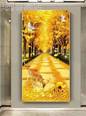 现代简客约进门麋玄关装饰画画厅走廊过道挂画画竖版壁鹿画画定做