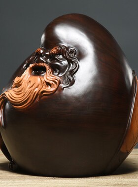 黑檀木雕寿桃老寿星公摆件老人贺寿生日礼物红Q木工艺品寿礼送长