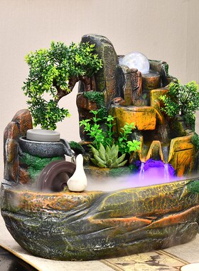 假山流水喷泉风水轮招财摆件造景高山客厅办O公室转球球循环水景