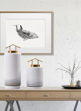 新中式白色带盖陶瓷摆件样板间客厅玄关K电视柜桌面插花器装饰品