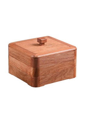 缅甸花梨外独板三层普r洱茶盒红木茶饼收纳盒桌面家用储物盒