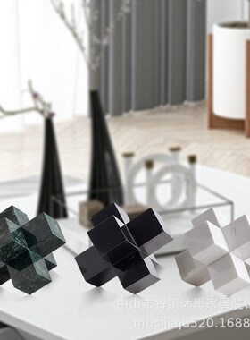 简约轻奢大理石书j桌摆件软装样板房电视柜书柜十字镇小摆设工艺