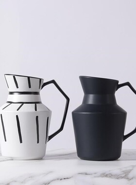 现代花瓶摆件家居简约样板饰品北欧黑白花软装房S器客厅创意陶瓷