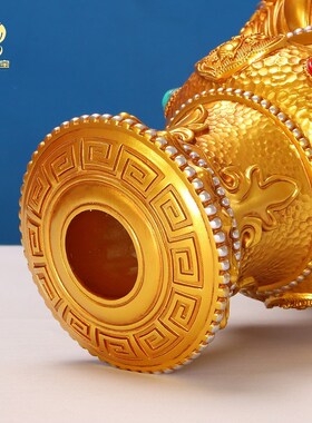 家用桌面手摇底座八吉祥转筒底座树脂彩绘L莲花座子手持转动轮底