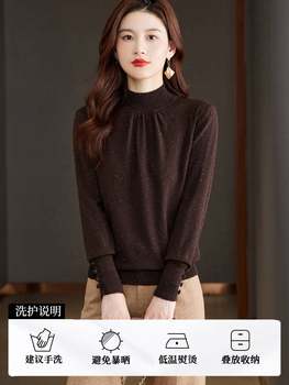 ລະດູໃບໄມ້ປົ່ງ ແລະລະດູໜາວປີ 2024 ເສື້ອຢືດຜ້າໄຫມບາງໆສົດໃສ ຄໍເຕົ່າເຄິ່ງຕົວ slimming temperament bottoming sweater top for women
