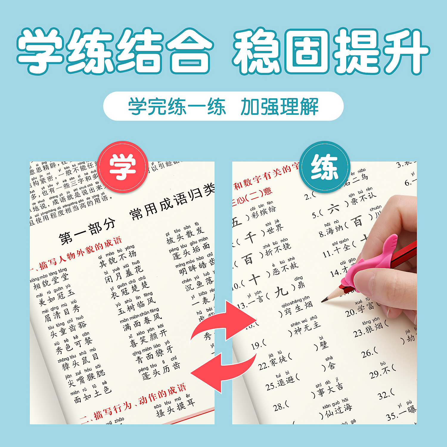 词语积累大全训练成语古诗词重叠词量词动词形容词近反义词关联词优美句子小学语文专项手册aabb人教版1-6年级组词造句abab全套8册