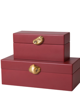 现代新中b式木质漆器金属扣装饰盒摆件样板间书房卧室收纳盒首饰