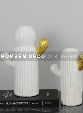 北欧INS砂岩创意仙人掌摆件简约卧室家N居白色装饰品软装摆设