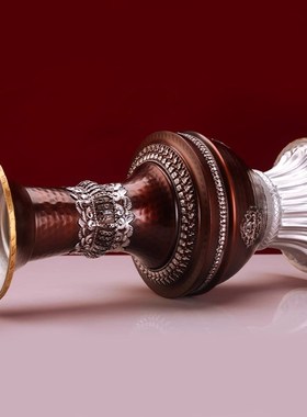 藏式尼泊尔吉祥合金敬o喇叭花瓶大鹏鸟手工白色紫铜色826家用摆件