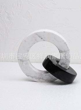 欧式大理石圆环摆件办公室桌面黑色白色J圆扣样板房售楼处软装饰