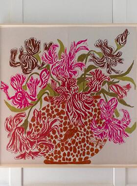 法式中古风餐厅挂画复古高级感装饰画花卉壁炉艺术壁画餐边柜民宿