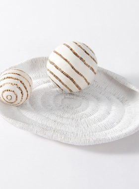 Rzone 现代简约创意轻奢椭圆形C托盘带球摆件样板房售楼处软装饰