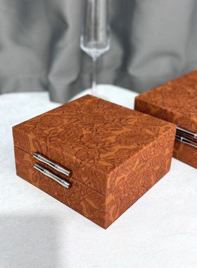 现代复古皮革浮雕印花首饰盒摆件家居H样板间酒店客厅卧室收纳装