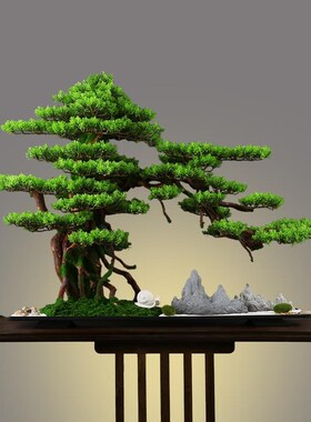 玄关入户盆景仿真迎客o松树新中式客厅酒店软装饰办公室微景观摆