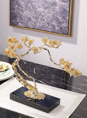 金属工艺品家居玄关办公桌桌面家装软饰中式轻奢V锌合金装饰摆件