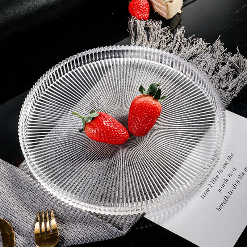 水晶玻璃果盘高颜值ins平盘透明水果盘玻璃盘水果盘浅盘西餐盘子 - 图0